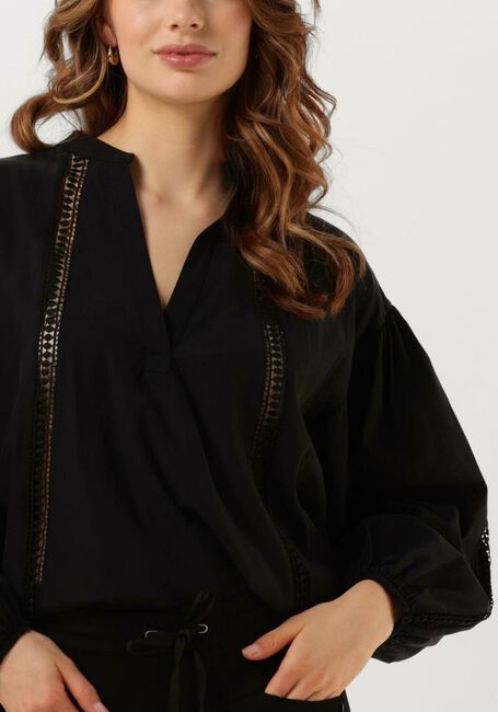 Schwarze SUMMUM Blusen TOP LACE ACCENT TENCEL/COTTON - large