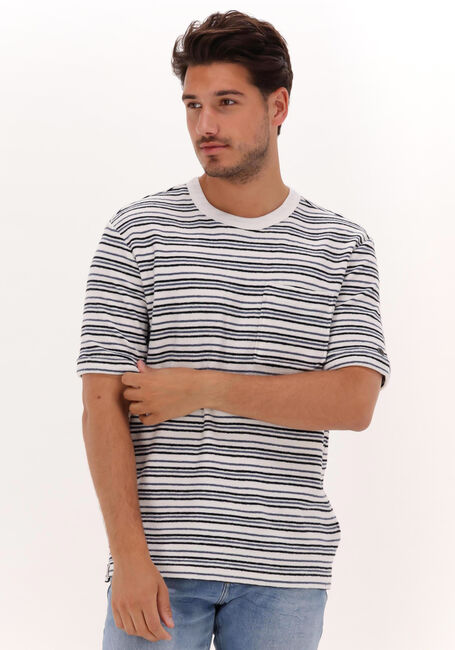 Blaue CAST IRON T-shirt SHORT SLEEVE R-NECK RELAXED FIT BOUCLÉ STRIPE - large