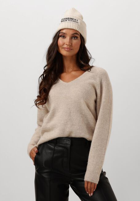 Beige SELECTED FEMME Pullover SLFLULU NEW LS KNIT V-NECK B NOOS - large