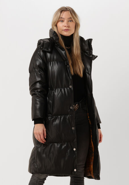 Schwarze GUESS Lederjack EMILIE LONG JACKET - large