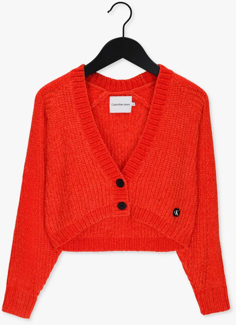 Rote CALVIN KLEIN Strickjacke CHENILLE CROPPED CARDIGAN - large