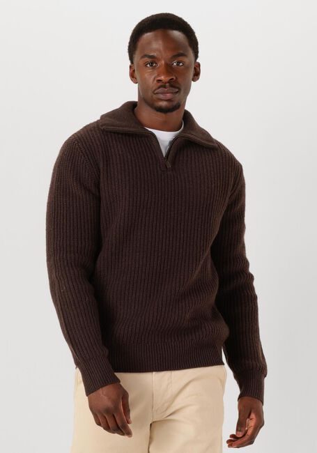 Braune SELECTED MEN Pullover SLHLAND LS KNIT HALF ZIP - large