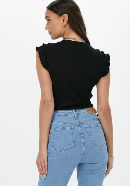 Schwarze NA-KD Top FRILL RIBBED JERSEY TOP - large