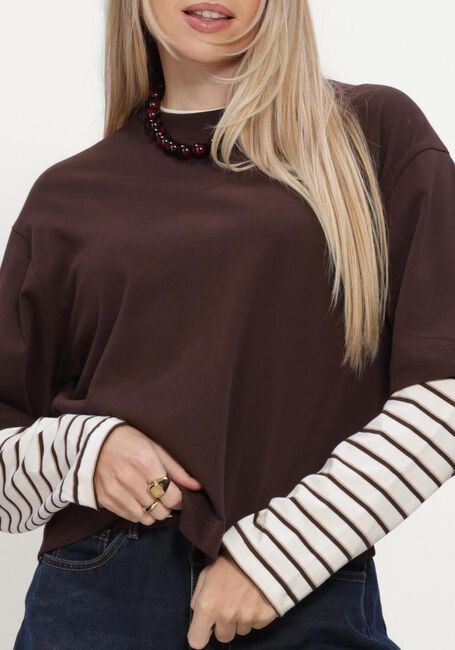 Braune CATWALK JUNKIE Sweatshirt LOOSE FIT TSHIRT WITH STRIPED SLEEVES - large