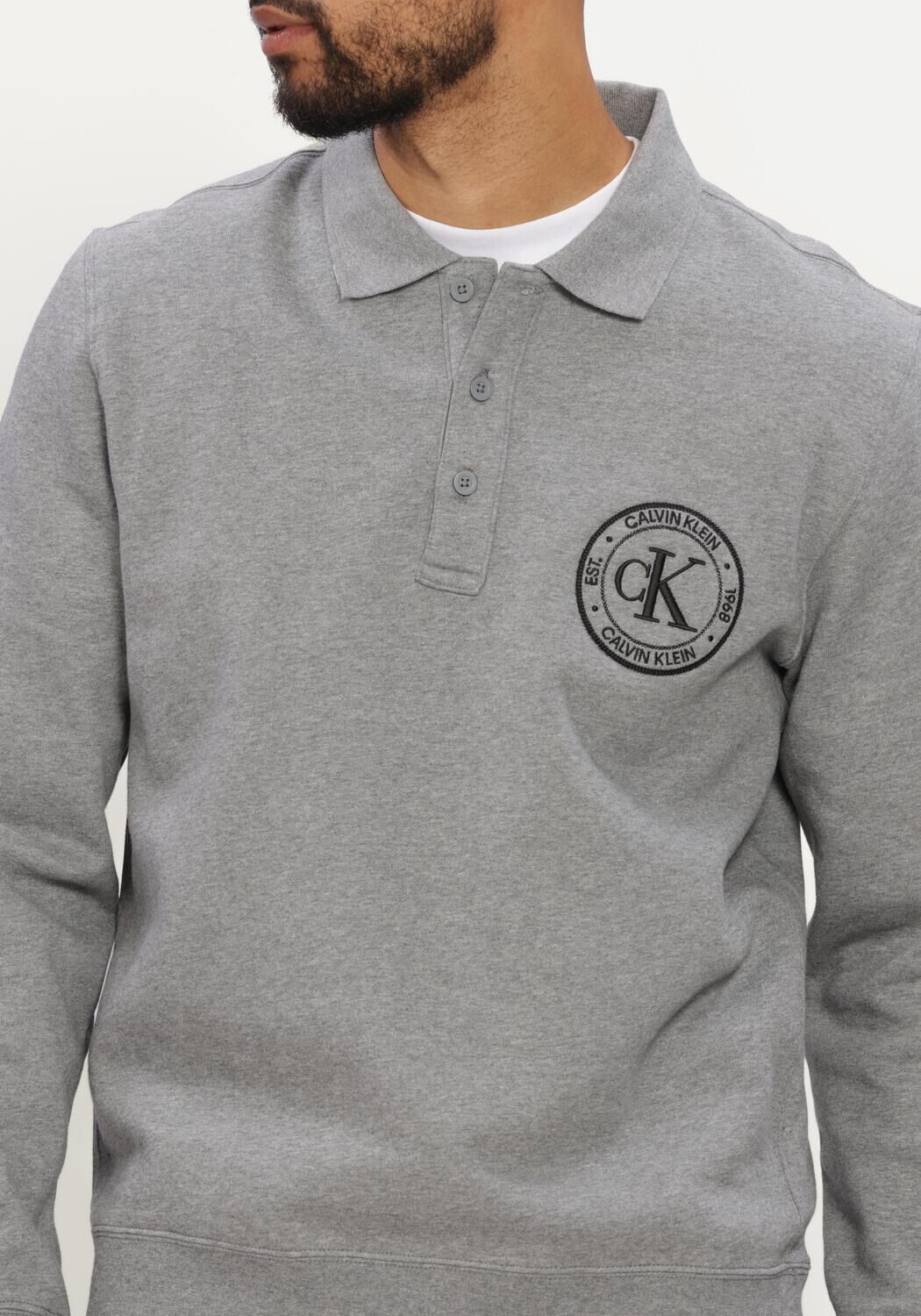 Graue CALVIN KLEIN Polo-Shirt LS 350TERRY EU GRAPHIC POLO SWEAT - large