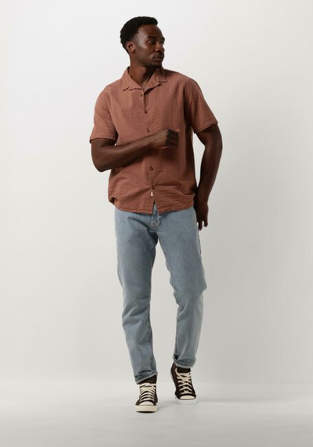 Cognacfarbene ANERKJENDT Casual-Oberhemd AKLEO S/S SEERSUCKER SHIRT - large