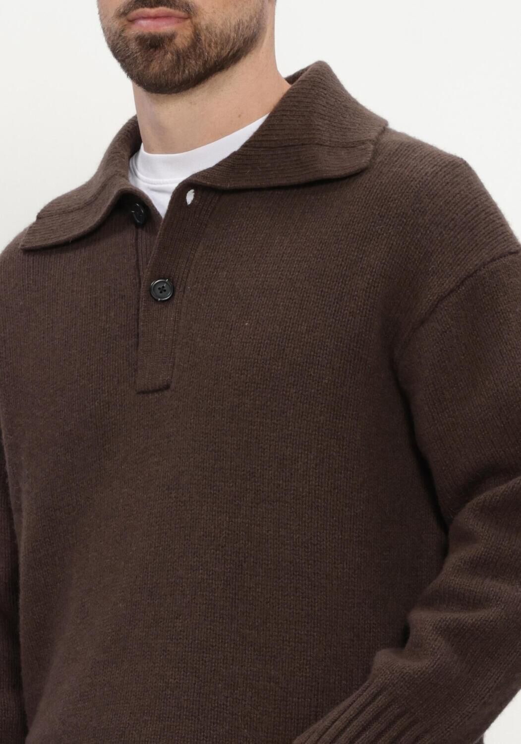 Braune SELECTED MEN Polo-Shirt SLMCODY LS KNIT POLO COLLAR - large