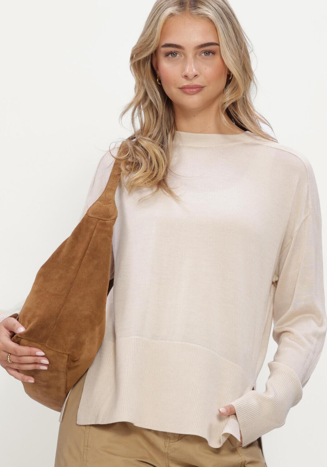 Beige RUBY TUESDAY Pullover VALLIE SOFT ROUND NECK PULLOVER HIGH BORDER - large