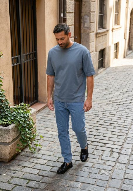 Blaue SELECTED MEN T-shirt SLHRELAXASPEN 2-PLY SS O-NECK NOOS - large