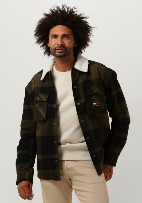 Grüne TOMMY JEANS Pullover TJM CHECK SHERPA LINED OVERSHIRT - large