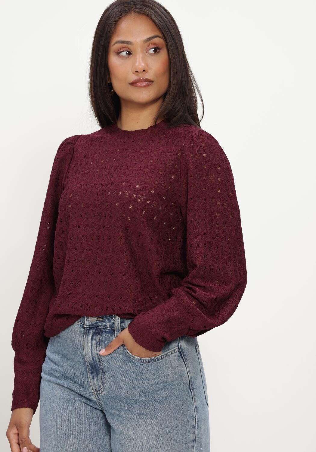 Bordeaux OBJECT Pullover OBJLAILA L/S RE TOP NOOS - large