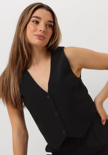 Schwarze ALIX THE LABEL Gilet LADIES WOVEN STRIPY WAISTCOAT - large
