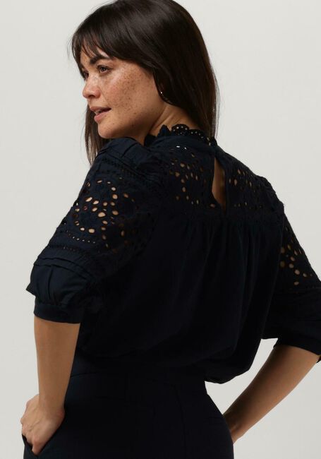 Dunkelblau RUBY TUESDAY Top SALINA HALF SLEEVES BLOUSE WITH RUFFLE NECK AND EMBRO DETAILS - large
