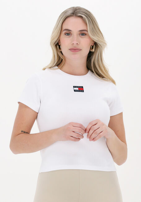 Weiße TOMMY JEANS T-shirt TJW BABY CROP RIB CENTER BADGE - large