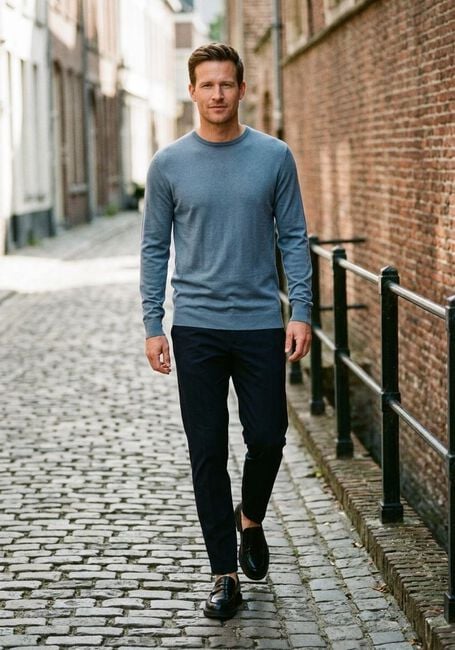 Blaue PROFUOMO Pullover PULLOVER CREWNECK MERINO - large