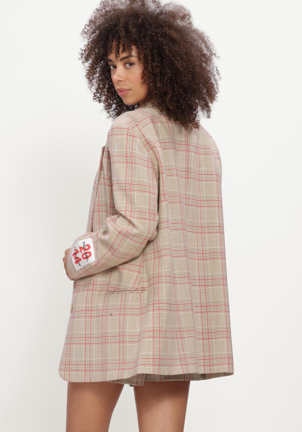 Sand ALIX THE LABEL Blazer LADIES WOVEN OVERSIZED CHECK BLAZER - large
