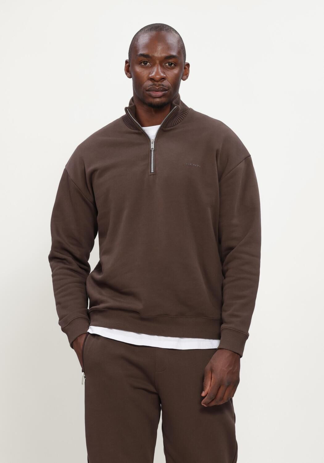 Braune GENTI Sweatshirt HALF ZIP SWEAT - large