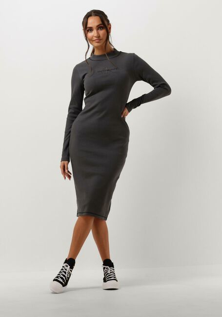 Schwarze CALVIN KLEIN Midikleid HERO MONOLOG RIB LS DRESS - large