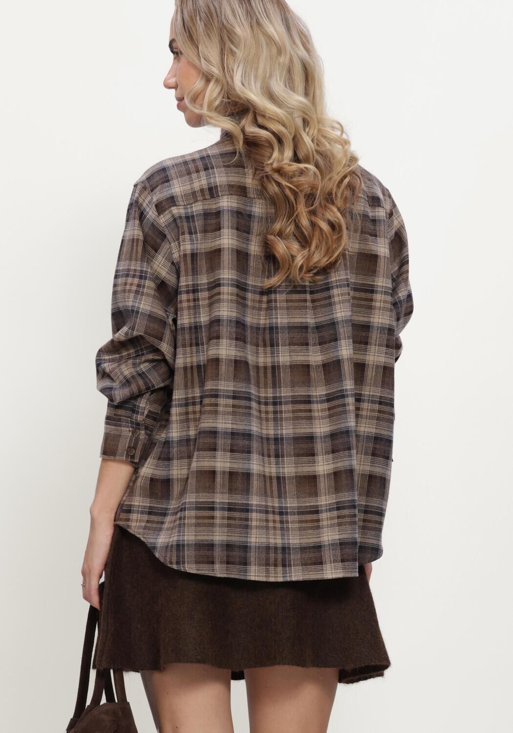Taupe NEO NOIR Blusen DALMA FLANNEL CHECK SHIRT - large