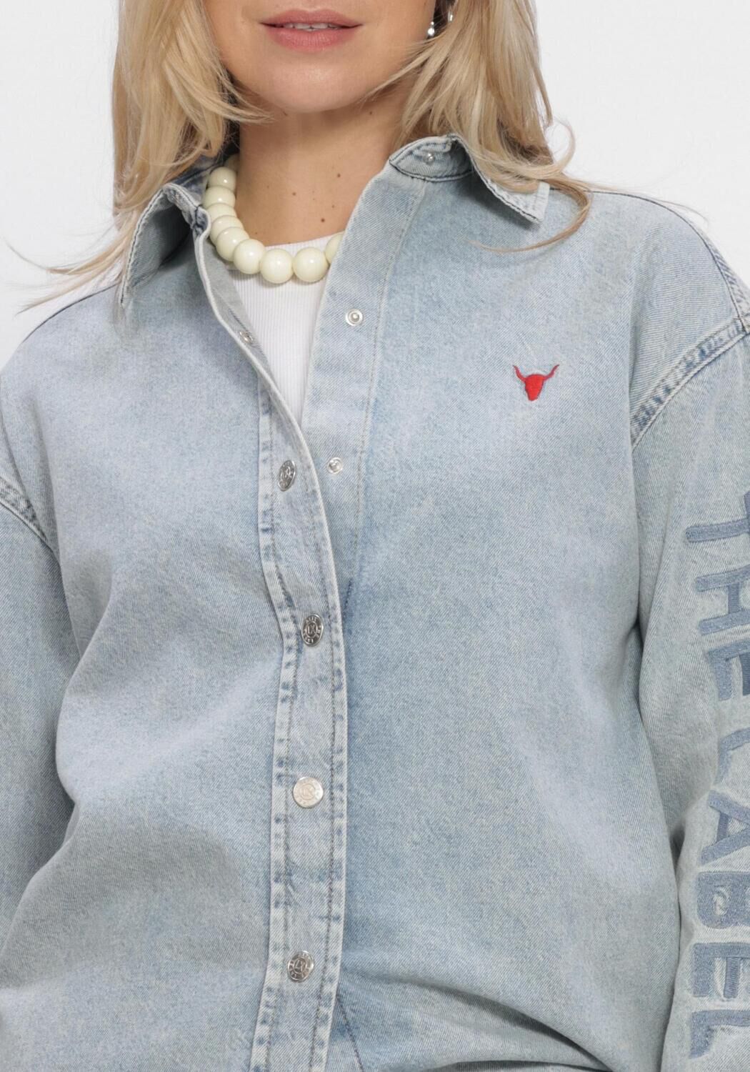 Hellblau ALIX THE LABEL Blusen LADIES WOVEN FLOWY DENIM OVERSIZED BLOUSE - large