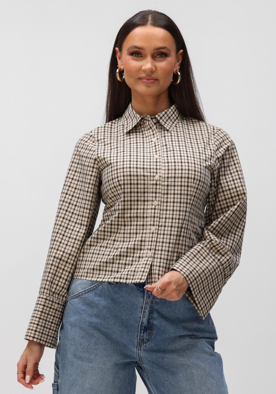 Beige NEO NOIR Tops & T-shirts ROSE CHECKED SHIRT - large