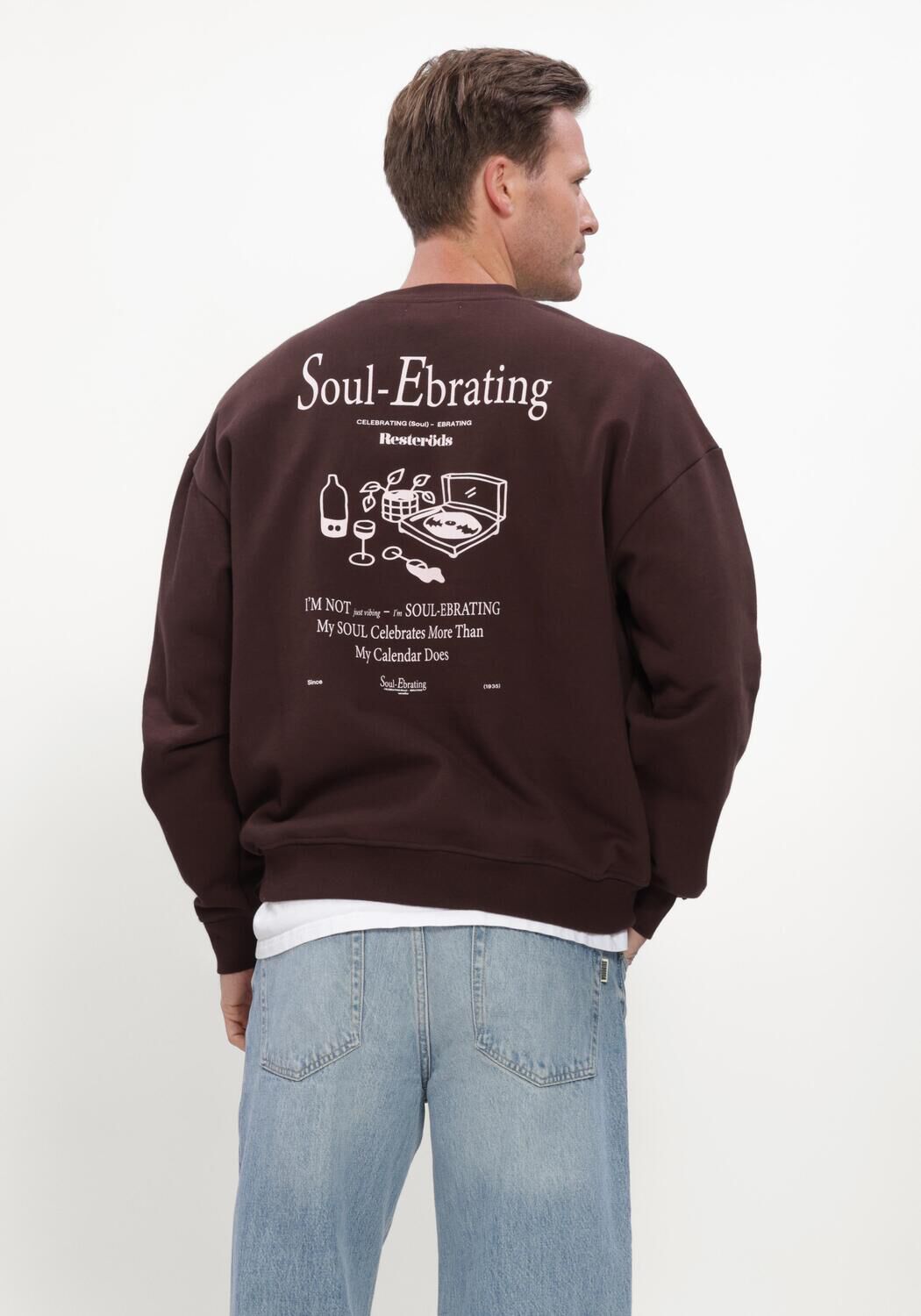 Braune RESTER&Ouml;DS Sweatshirt RTDRAKE CHESTPRINT CREW - large