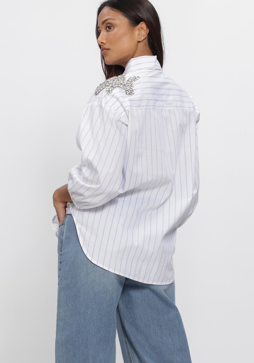Wei&szlig;e JANSEN AMSTERDAM Blusen PARISA BLOUSE CS 772 STRIPE 3/4 SLEEVE SHINY STONES EMBELLISSEMENT AT SHOULDER - large
