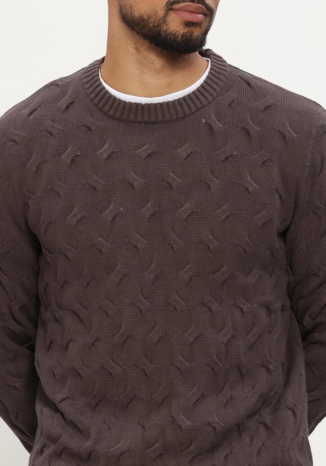 Braune SELECTED MEN Pullover SLMCARLOS LS CABLE CREW NECK - large