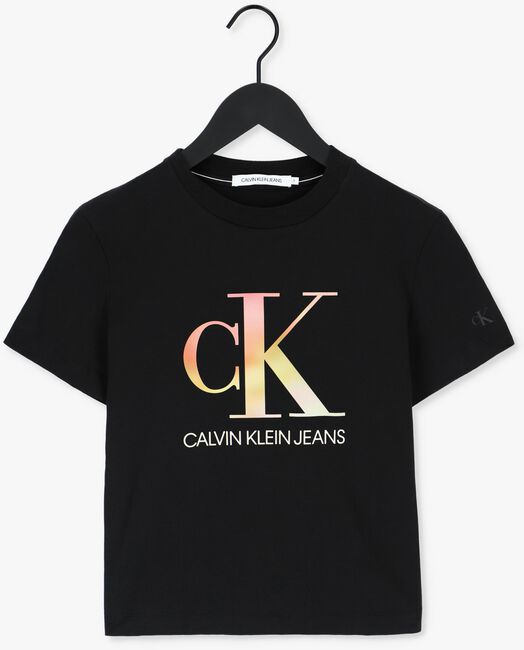 Schwarze CALVIN KLEIN T-shirt SATIN BONDED BLURRED CK TEE - large