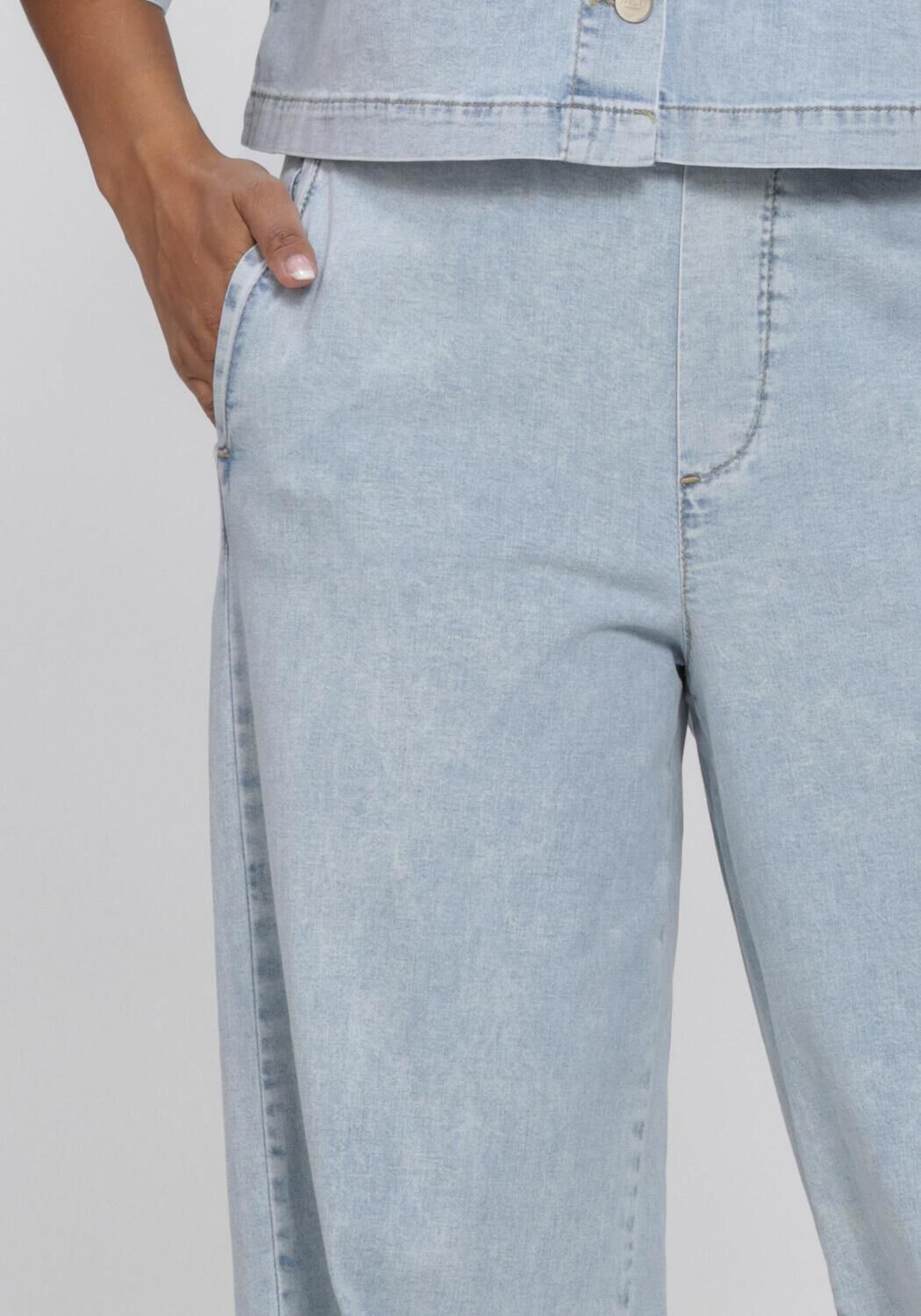 Blaue JANSEN AMSTERDAM Wide jeans SAAR BROEK LLBD 429 LIGHT DEMIN LONG WIDE ELASTIC WAIST AT BACK - large