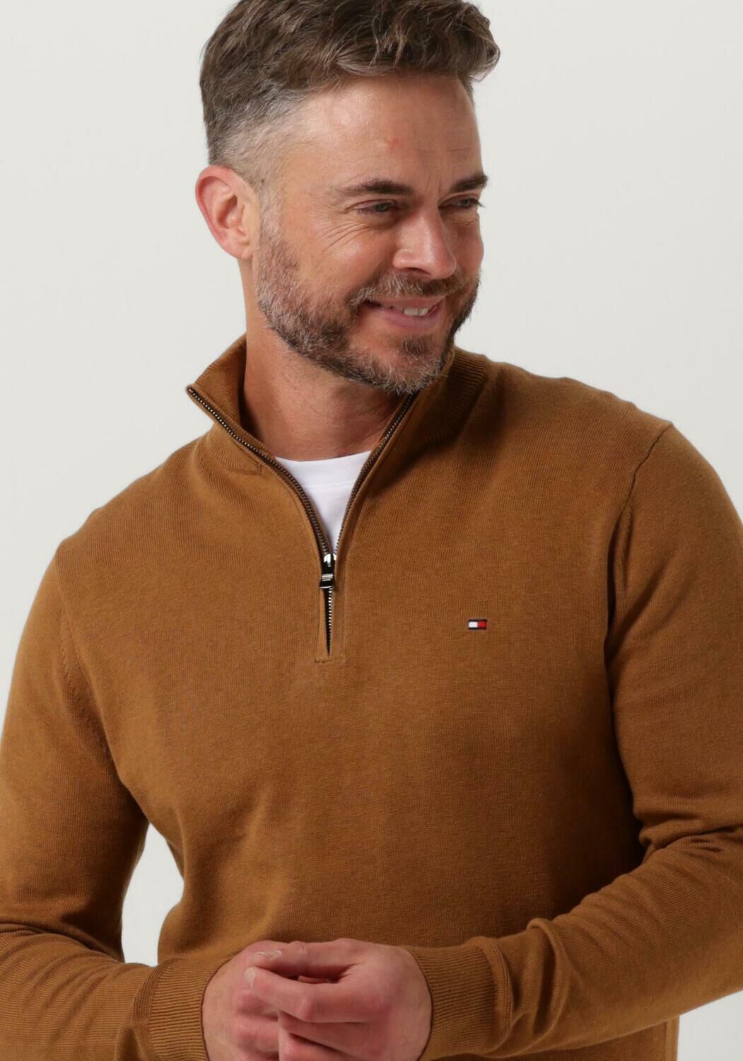 camelfarbene tommy hilfiger pullover pima org ctn cashmere zip mock