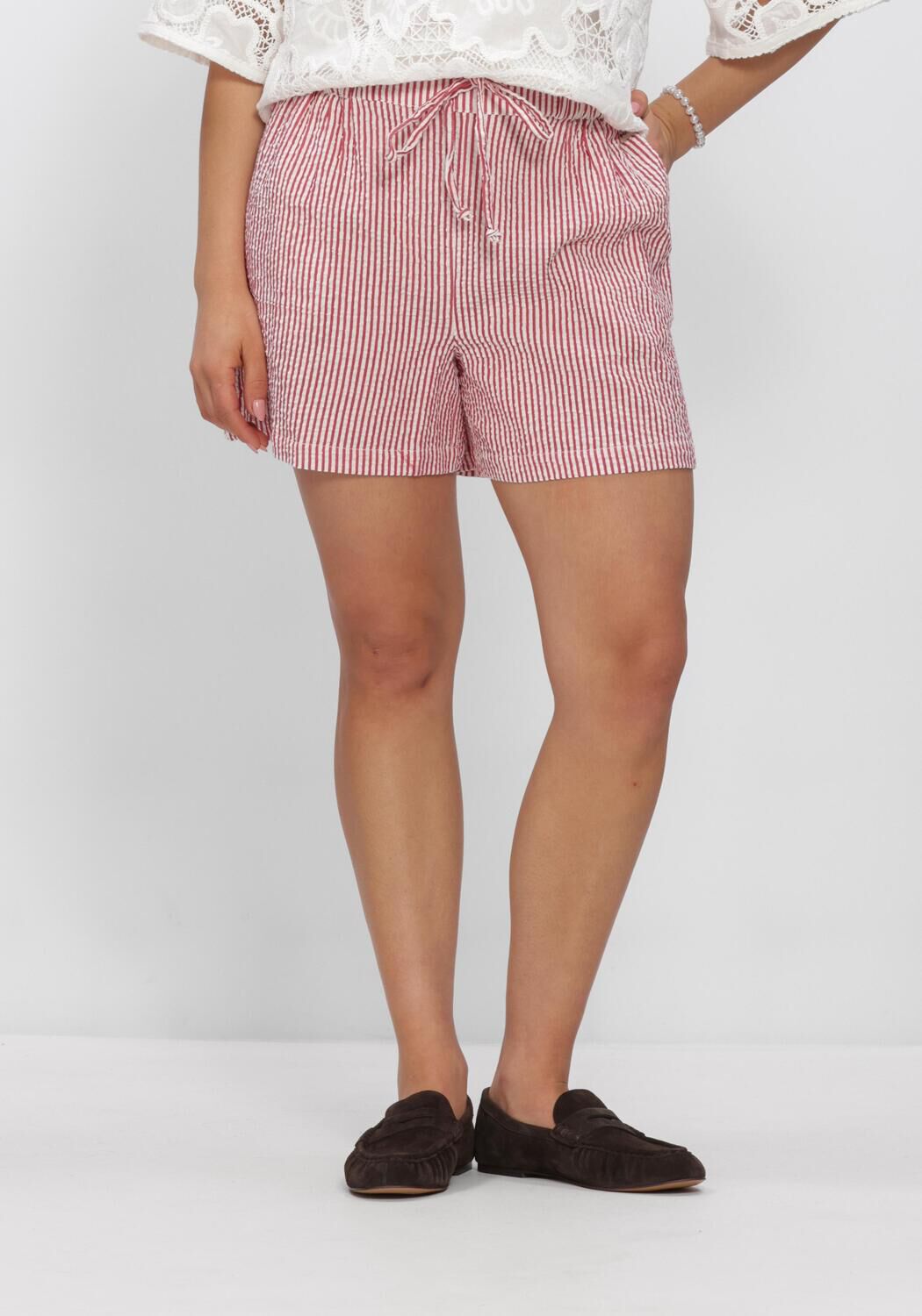 Rote POM AMSTERDAM Hosen SHORTS SEERSUCKER RED WHITE - large