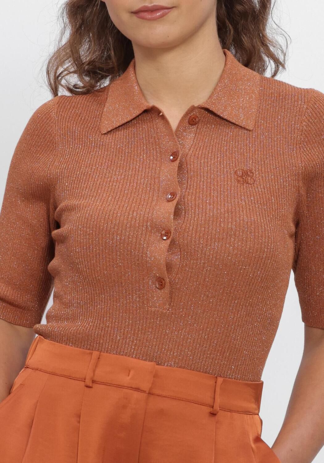 Bronzefarbene DANTE6 Tops & T-shirts DANTE6-FAYZA METALLIC KNITTED POLO - large