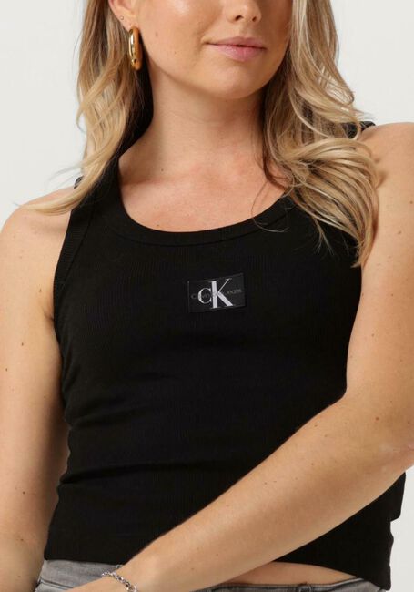 Schwarze CALVIN KLEIN Top WOVEN LABEL RIB TANK TOP - large