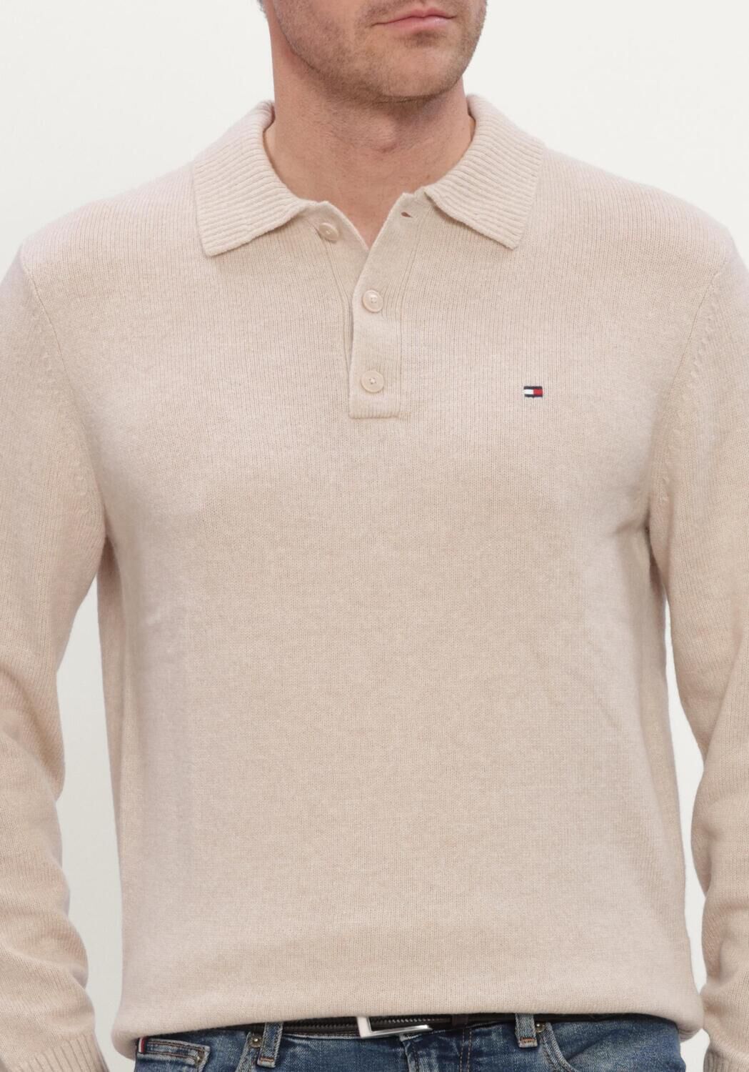 Beige TOMMY HILFIGER Polo-Shirt LAMBSWOOL LS POLO - large
