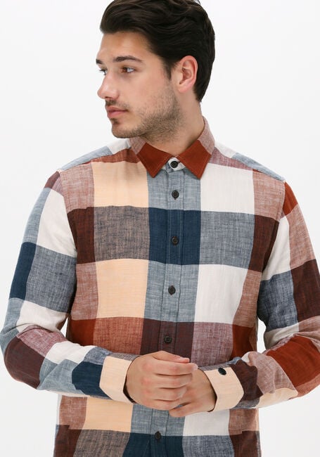 Braune CAST IRON Casual-Oberhemd LONG SLEEVE SHIRT BOLD CHECK SLUB COTTON - large