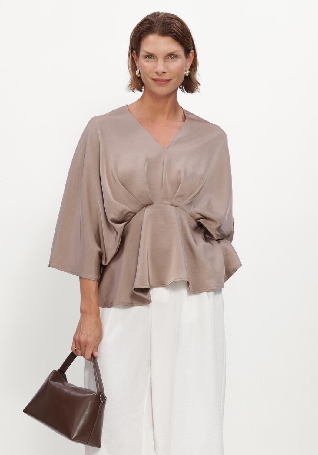 Taupe NEO NOIR Blusen RIVINA HEAVY SATEEN BLOUSE - large
