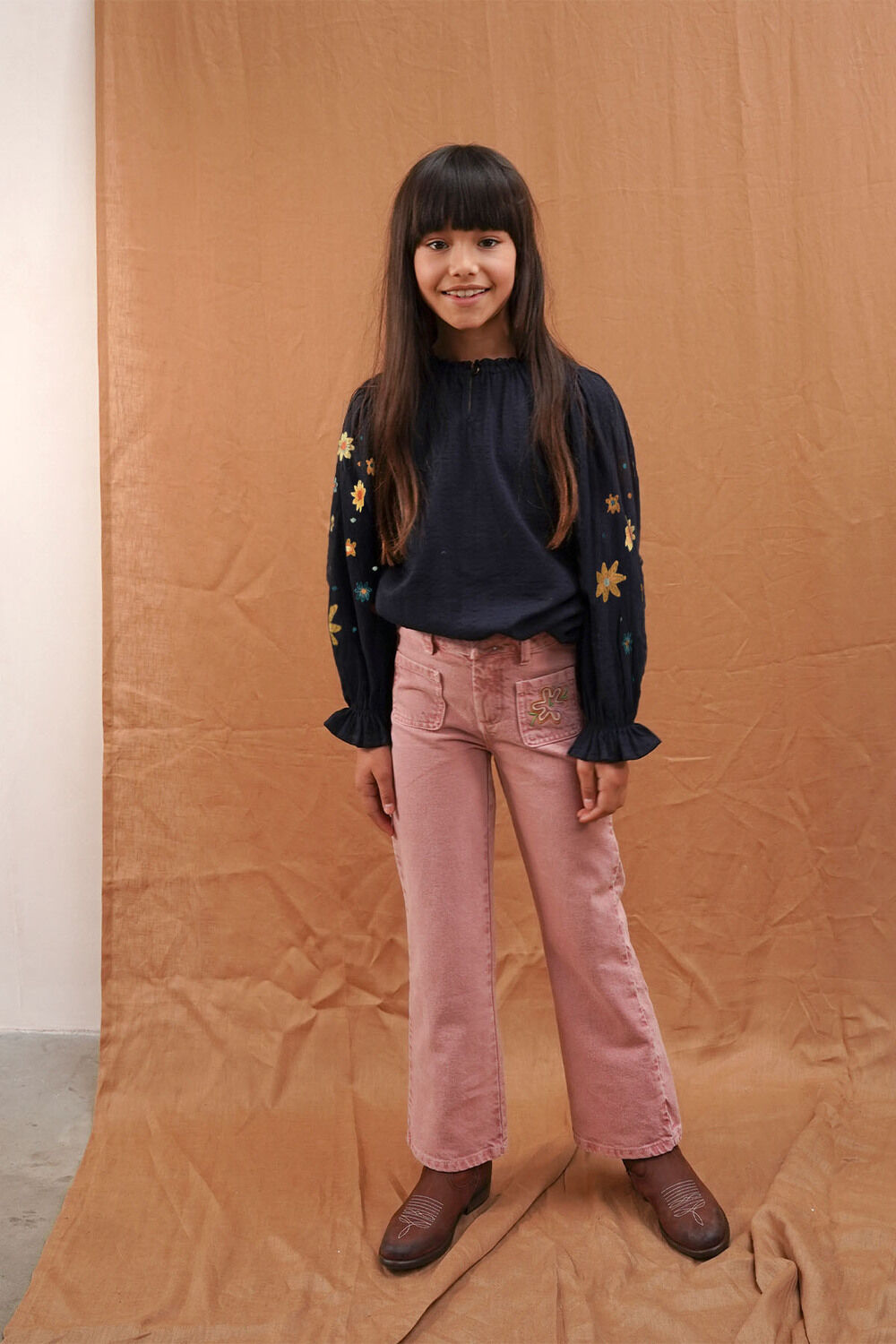 Dunkelblau LIKE FLO Blusen WOVEN BLOUSE WITH EMBROIDERY SLEEVES - large