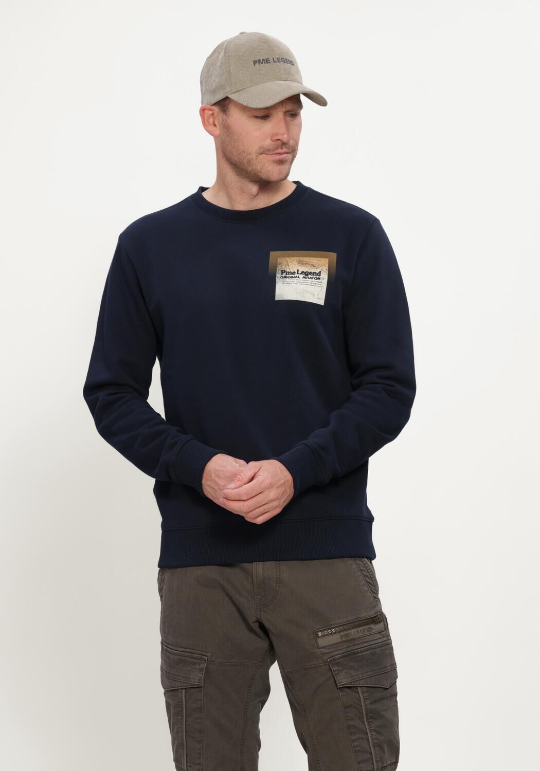 Dunkelblau PME LEGEND Pullover CREWNECK 3T CROSS FLEECE - large