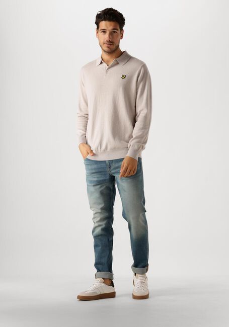 Beige LYLE & SCOTT Pullover COTTON MERINO LONG SLEEVE KNITTED POLO - large