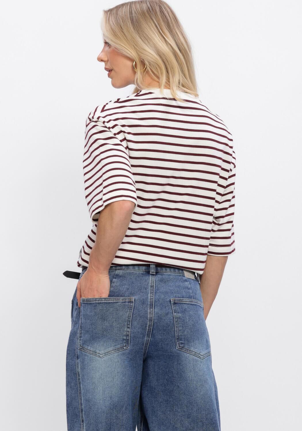 Rote CATWALK JUNKIE Tops & T-shirts LOOSE FIT STRIPED TSHIRT - large