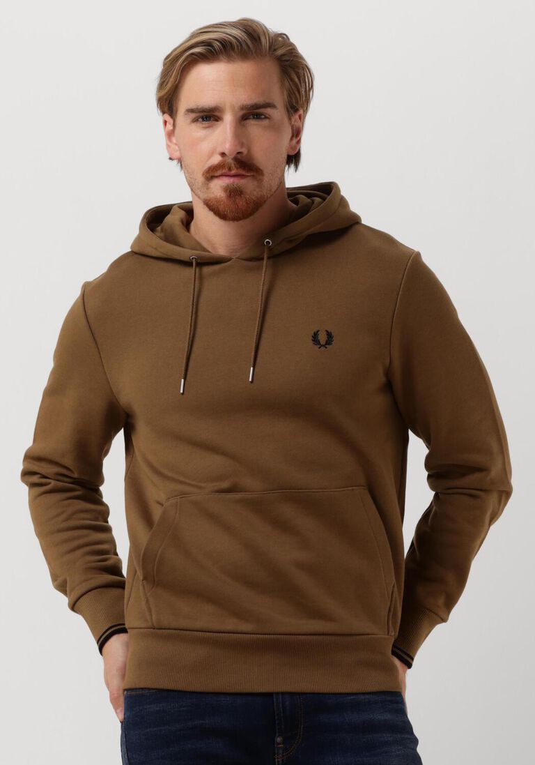 camelfarbene fred perry sweatshirt tipped hooded sweatshirt