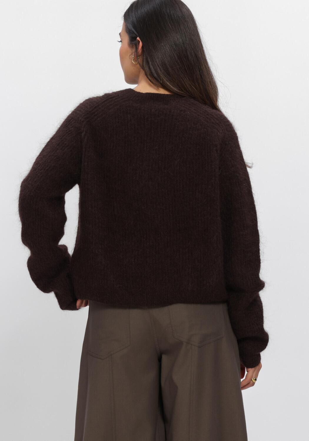 Braune SECOND FEMALE Strickjacke ANDREA KNIT RIB LS CARDIGAN - large