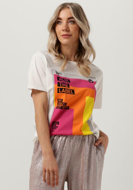 Weiße ALIX THE LABEL T-shirt LADIES KNITTED GRAPHIC T-SHIRT - large