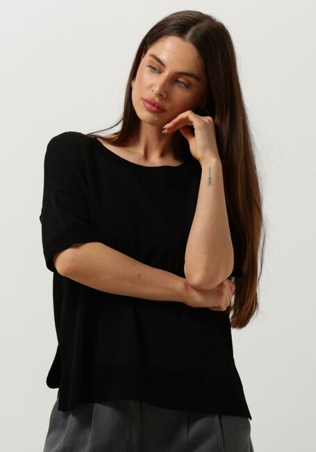Schwarze SELECTED FEMME T-shirt SLFWILLE SS KNIT O-NECK - large