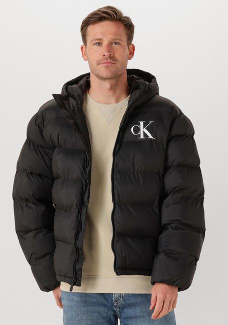 Schwarze CALVIN KLEIN Wattierte Jack LS NYLON MONGRAM PUFFER JKT - large