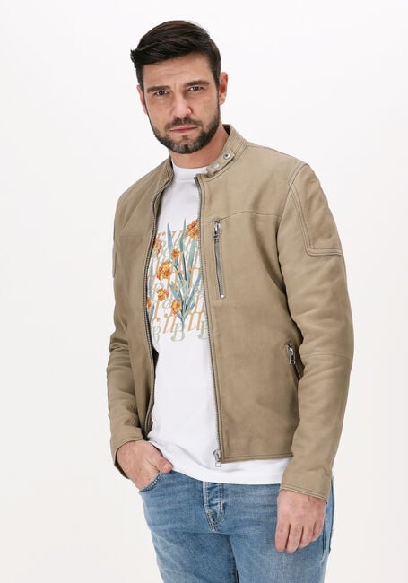 Beige GOOSECRAFT Lederjack GALLION BIKER - large