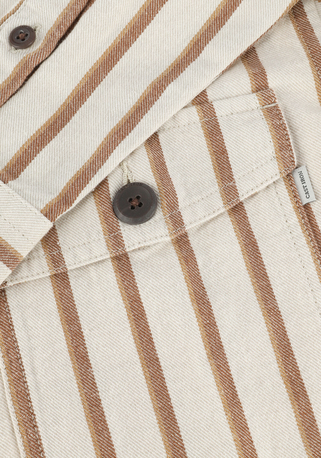 Beige CAST IRON Overshirt LONG SLEEVE SHIRT COTTON- LINEN TWILL STRIPE - large