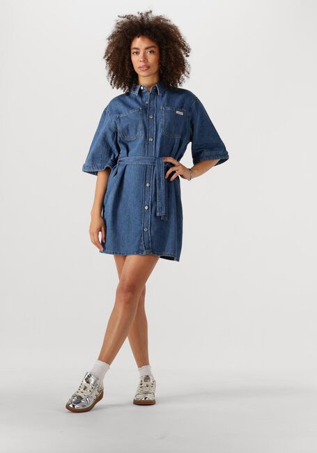 Blaue CALVIN KLEIN Minikleid LINEN BOXY BELTED SHIRT DRESS - large