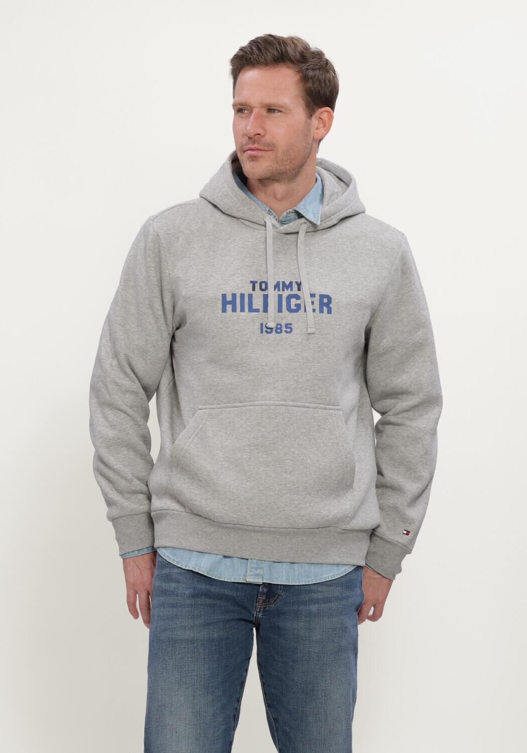 Graue TOMMY HILFIGER Sweatshirt HILFIGER STACK REG FLEECE HOODIE - large